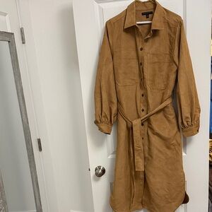 Banana Republic Women's Chestnut Long Sleeve Faux Suede Shirt Trench Dress